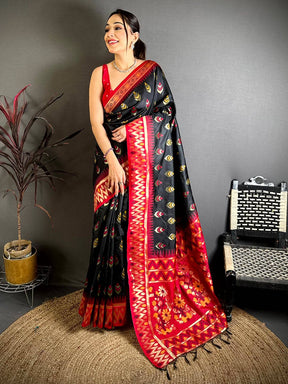 Black Ikkat Minakari Soft Silk Saree


