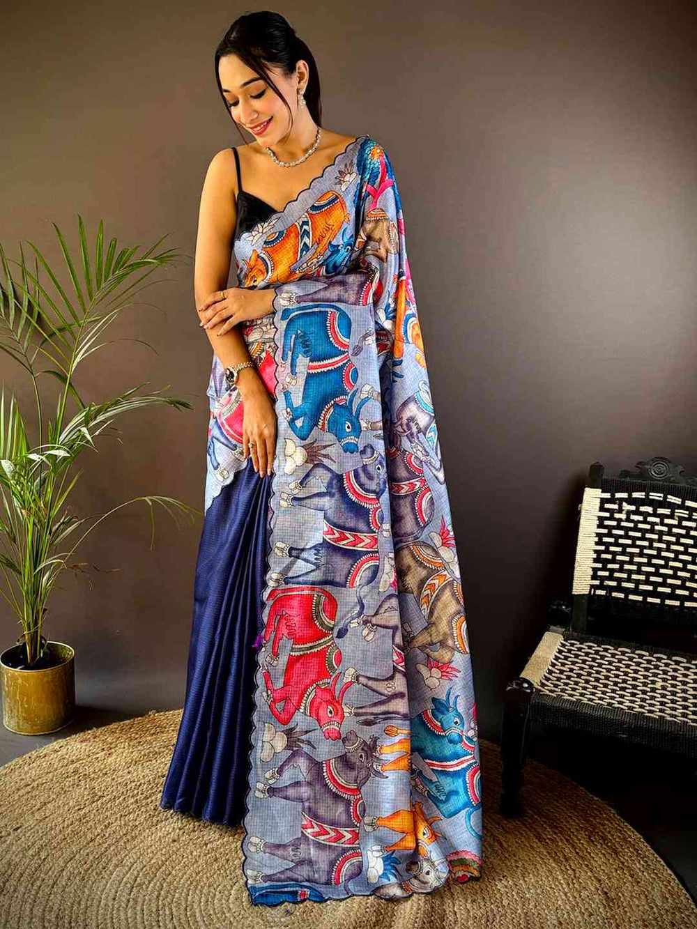 Lavender Kota Doriya Kalamkari Saree