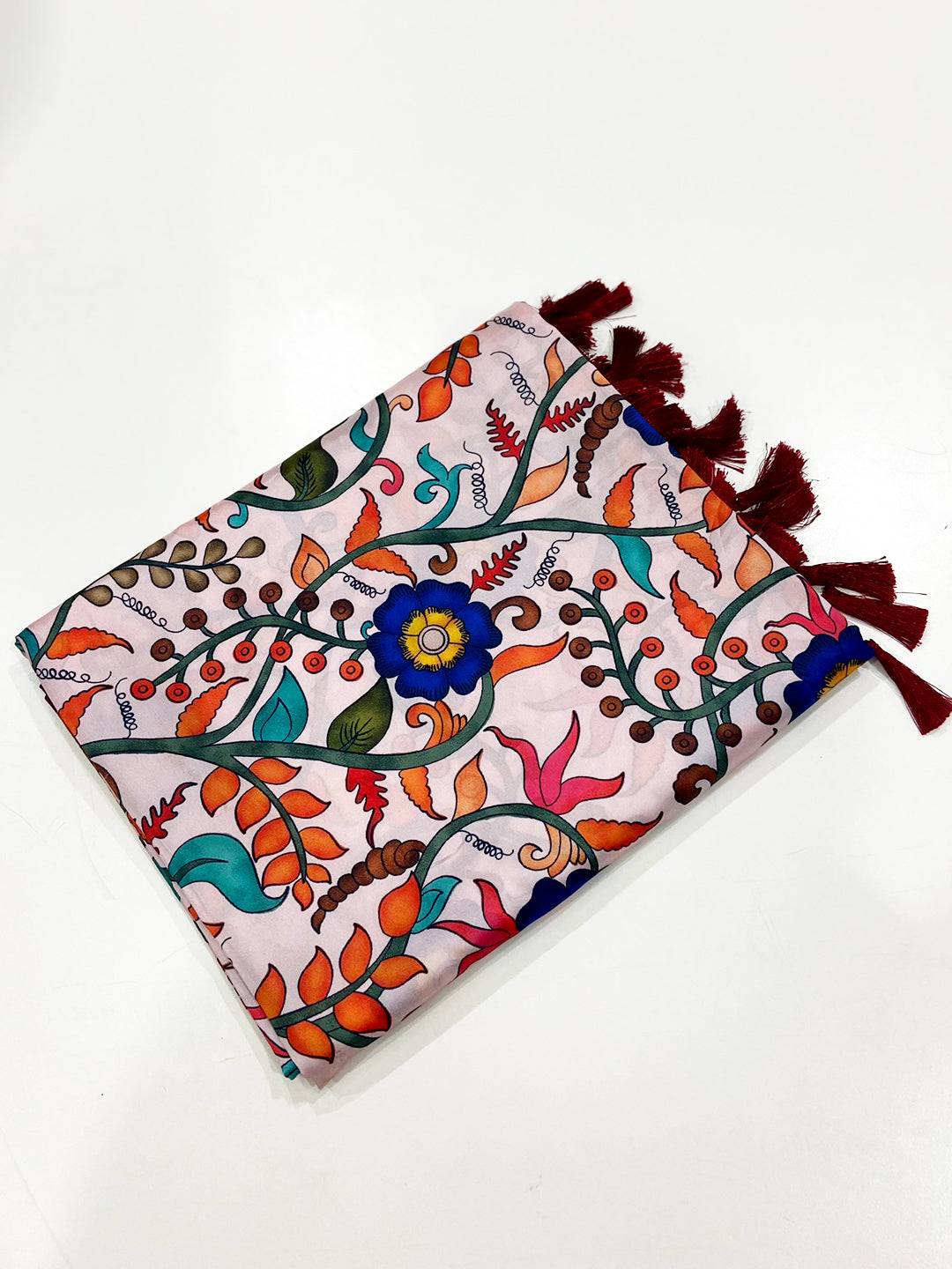 Brown Floral Printed Banarasi Saree