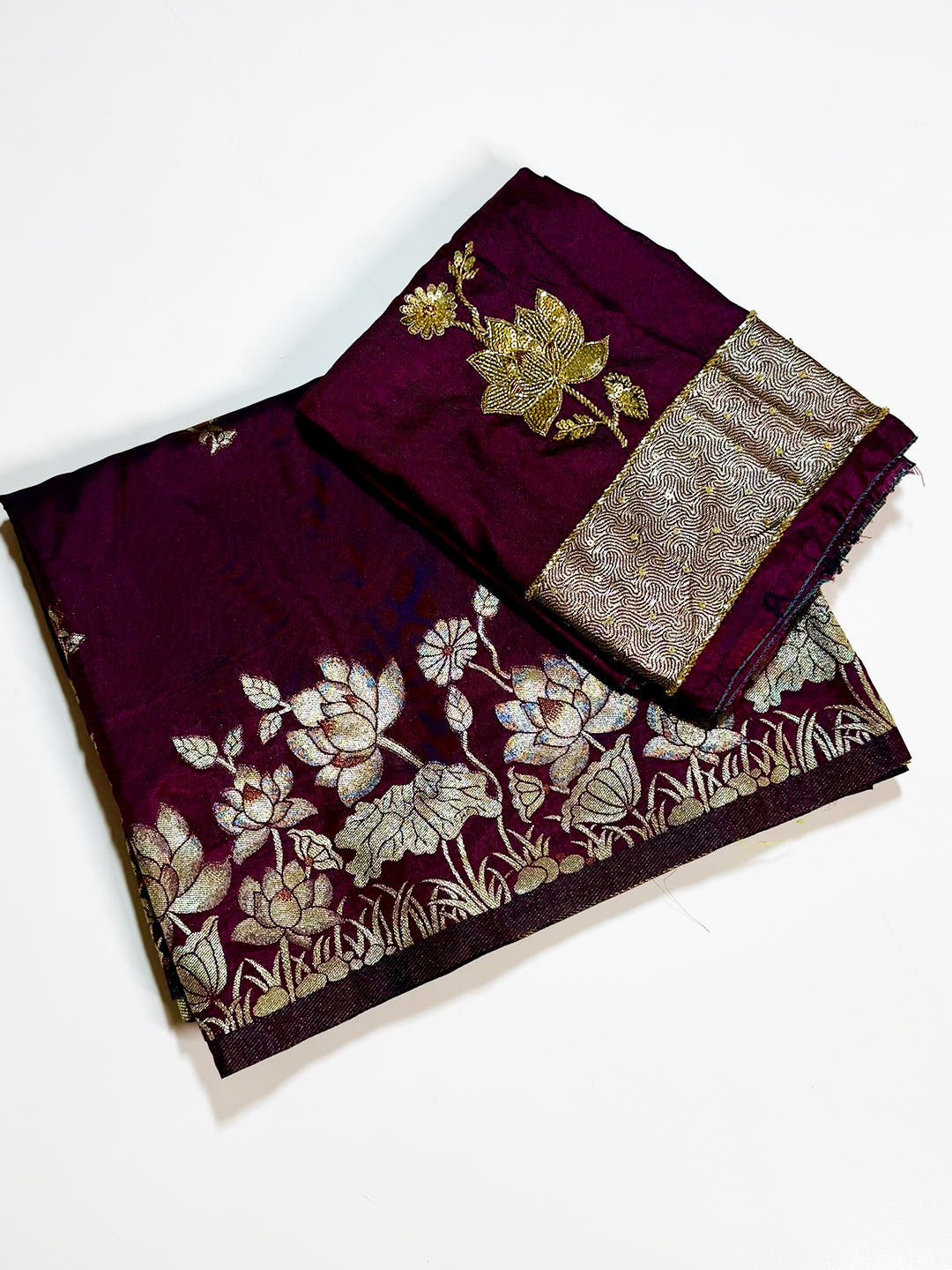 Dark Purple Soft Silk Kanjivaram Saree With Maggam Blouse