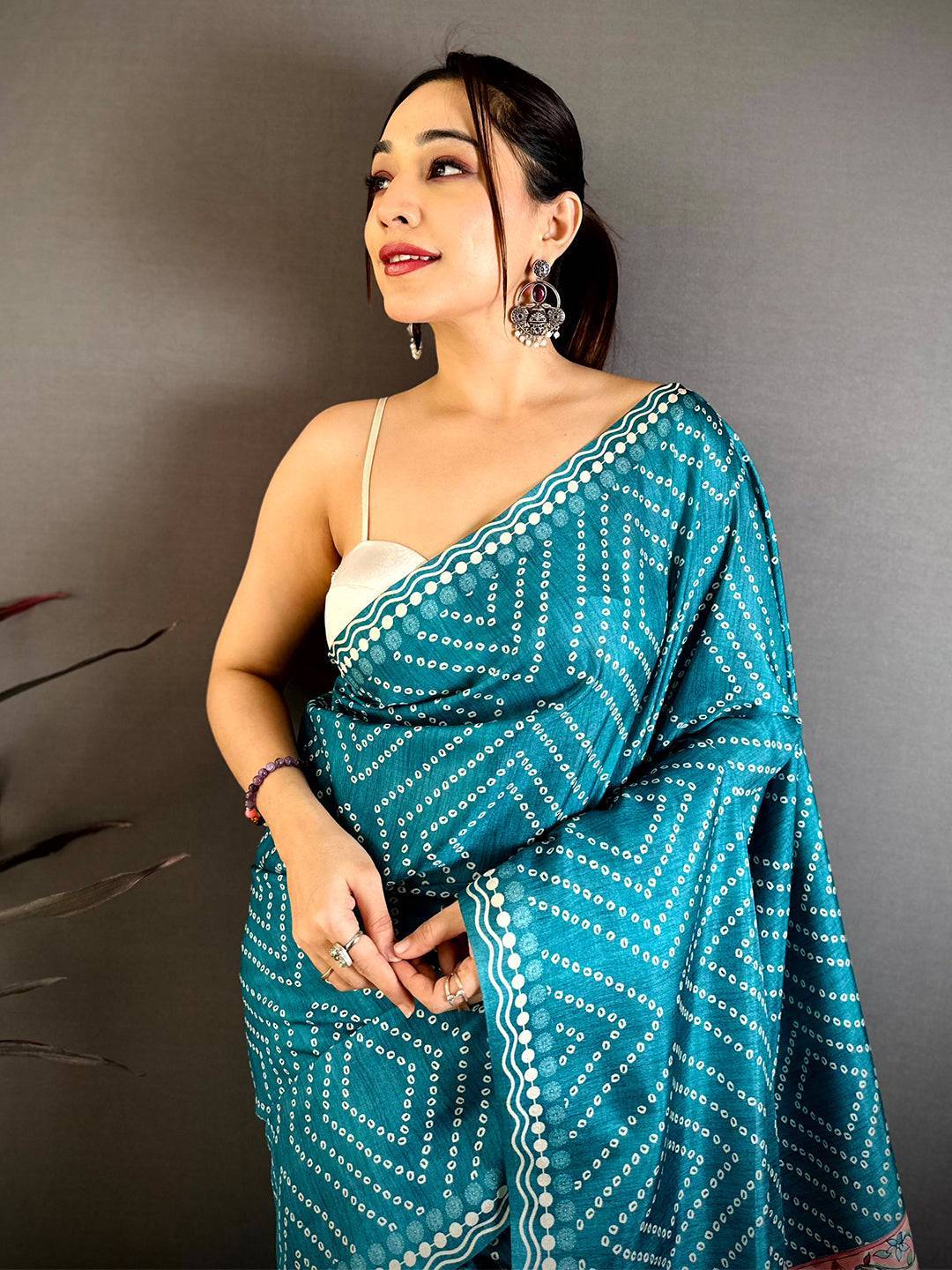Royal Tussar Bandhej Kalamkari Saree