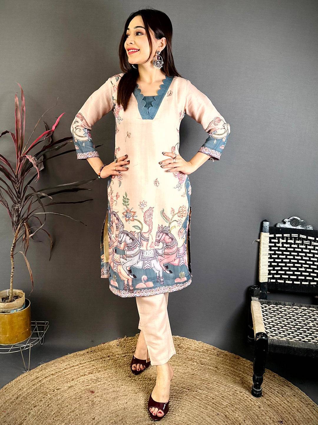 Ethnic Kalamkari Print Straight Cut Kurti