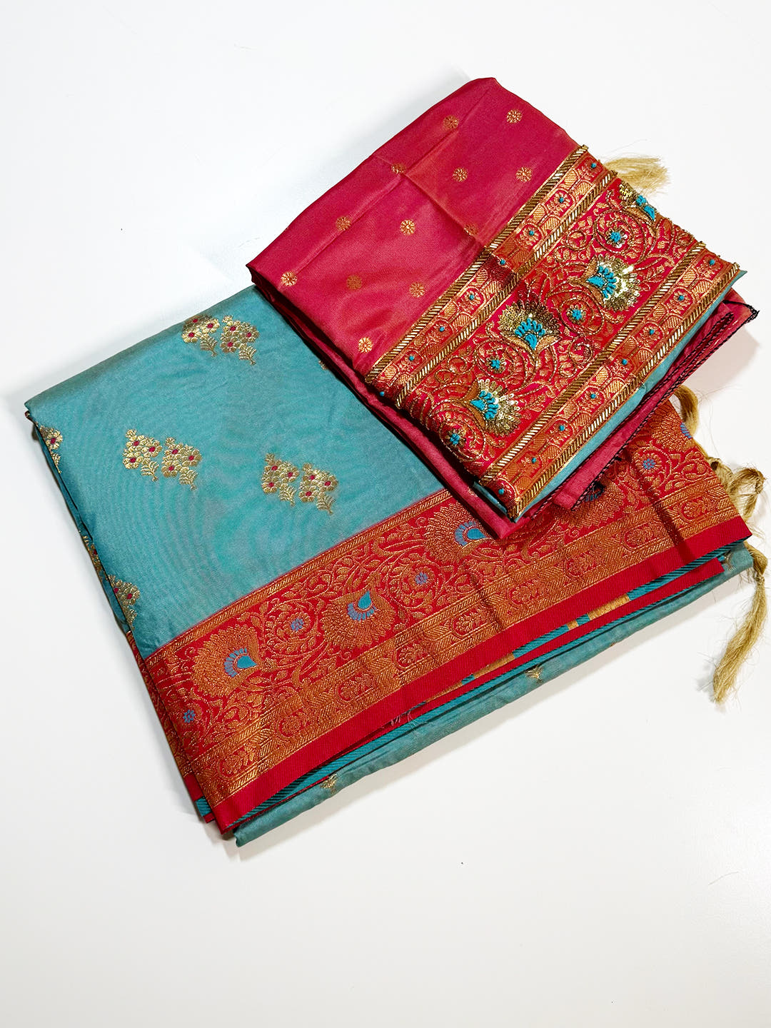 Sky Blue Soft Silk Kanjivaram Saree With Maggam Blouse