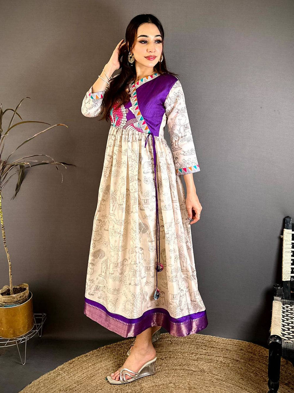 Stylish Dola Silk V Neck Gown