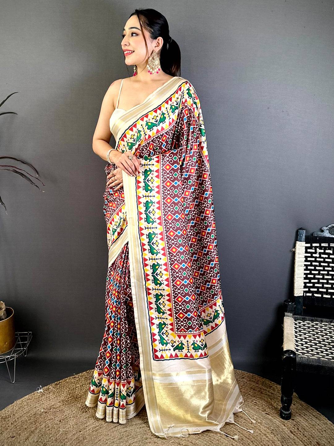 Maroon Soft Kanchi Silk Patola Weave Saree