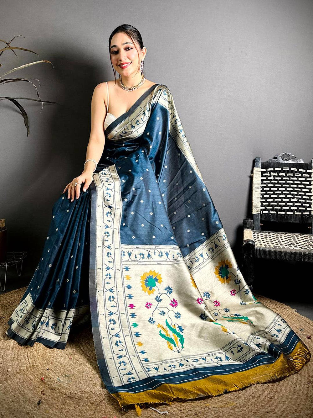 Rama Katan Silk Thread Work Saree