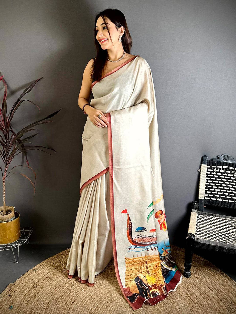 Elegant Kerala Print Tussar Saree