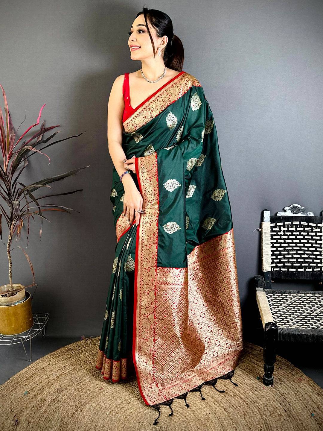 Emerald Green Soft Silk Gadwal Saree
