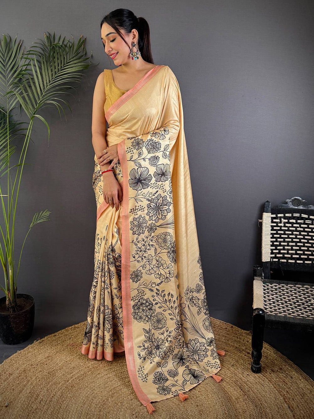 Yellow Tussar Ghicha Silk Saree