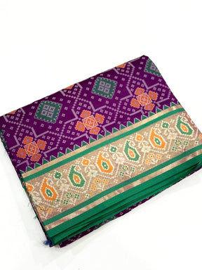 Wine Soft Silk Saree With Patola Weaving