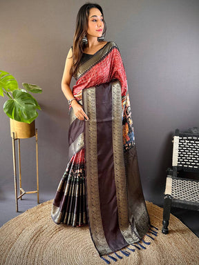 Red Banarasi Pichwai Print Saree