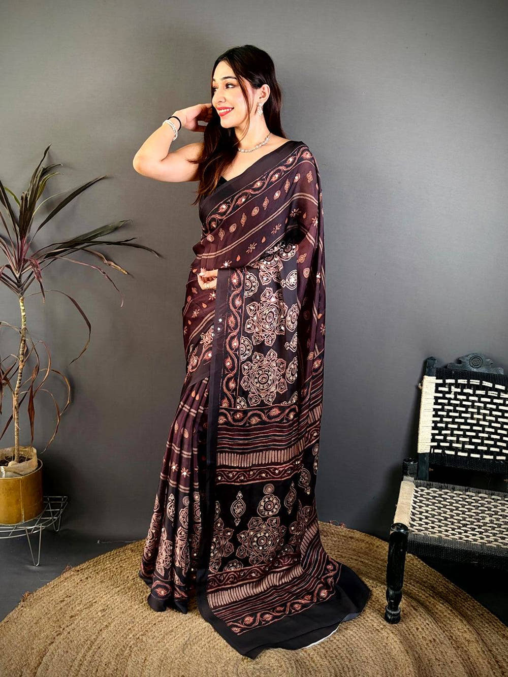Coffee Brown Soft Georgette Printed Saree