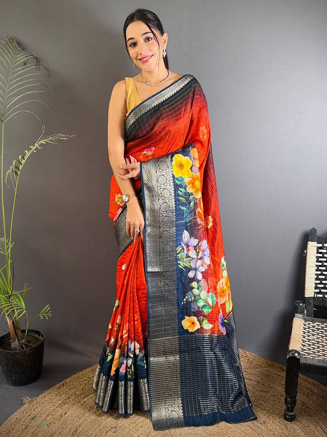Ombre Pure Viscose Floral Saree