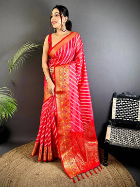 Pink Banarasi Lehriya Katan Silk Saree

