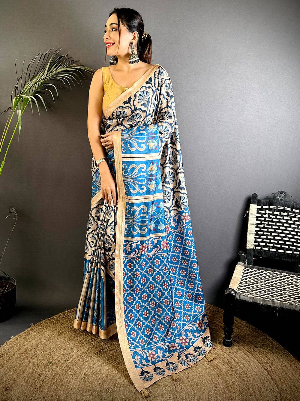 Royal Blue Soft Tussar Ghicha Saree