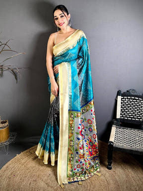 Royal Kalamkari Pallu Bandhej Print Saree