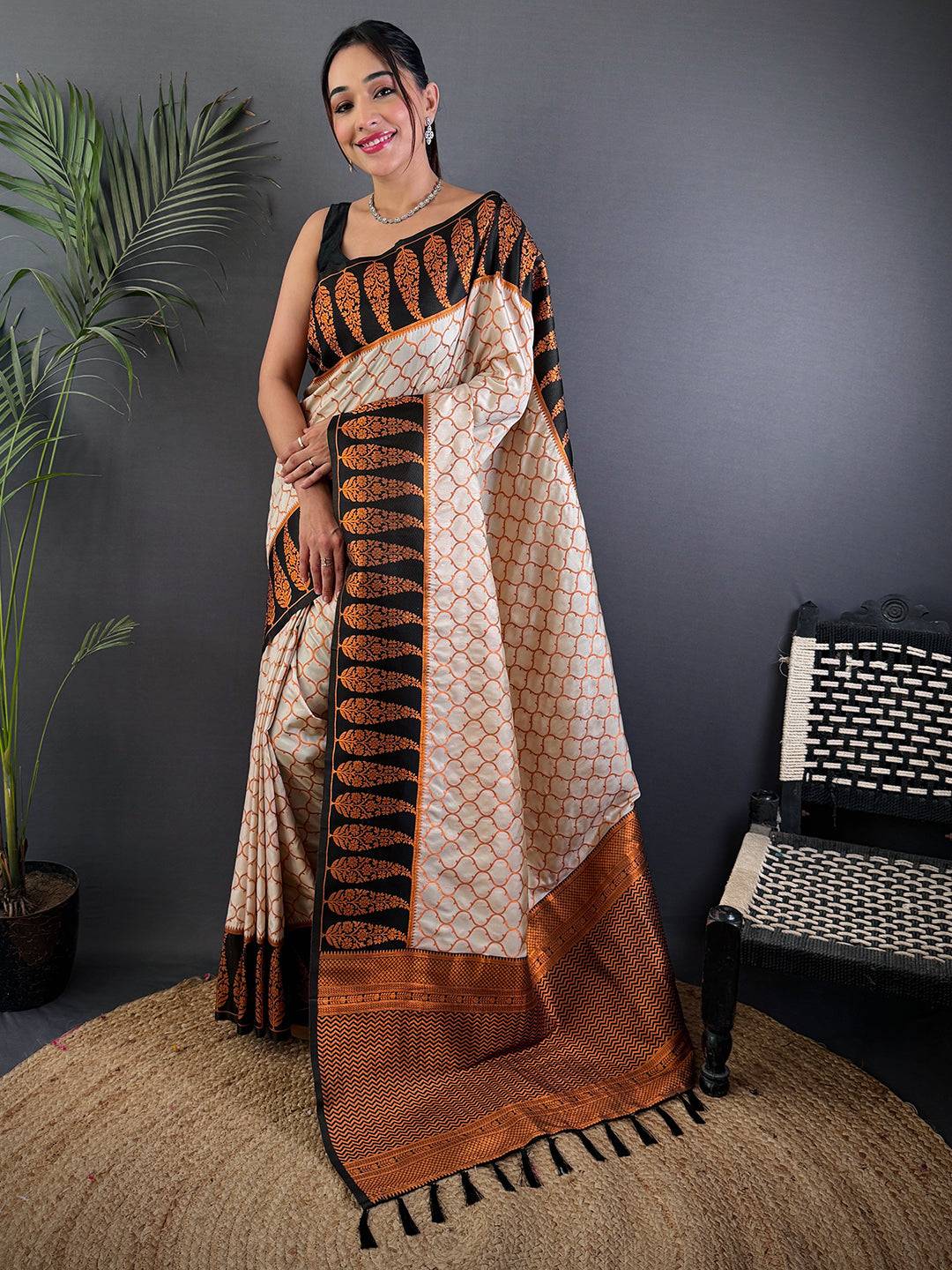 White Soft Banarasi Katan Silk Saree