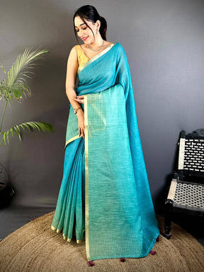 Regal Self Chex Linen Zari Saree
