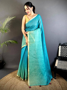Regal Self Chex Linen Zari Saree
