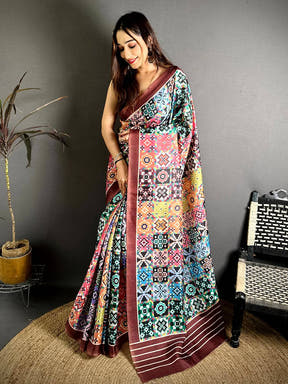 Multi Geometric Patola Ikkat Tussar Saree