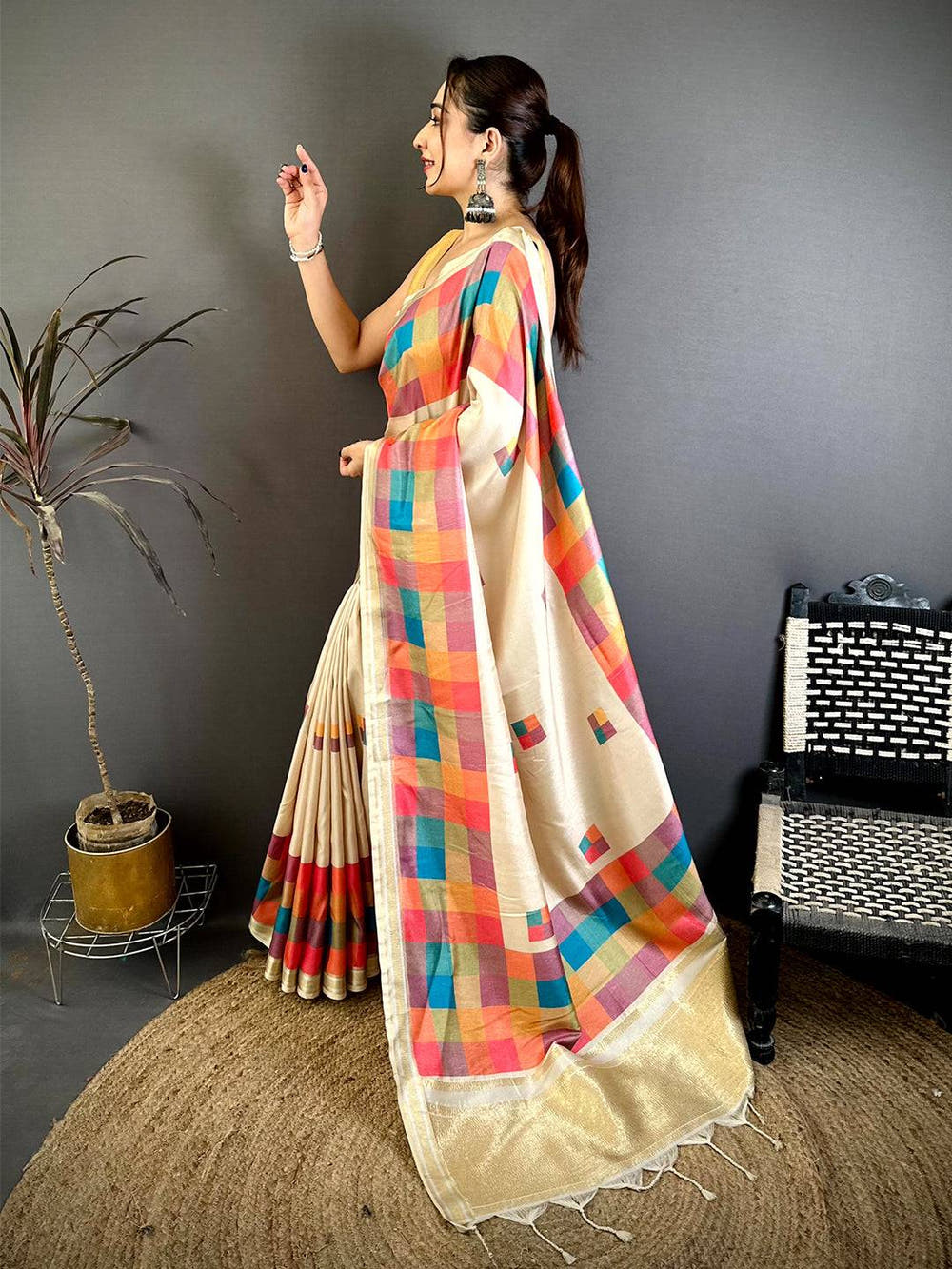 Soft Silk Multi Box Print Gaji Pallu Saree