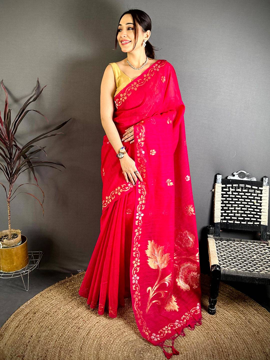 Rani Sona Chandi Khadi Ghicha Saree