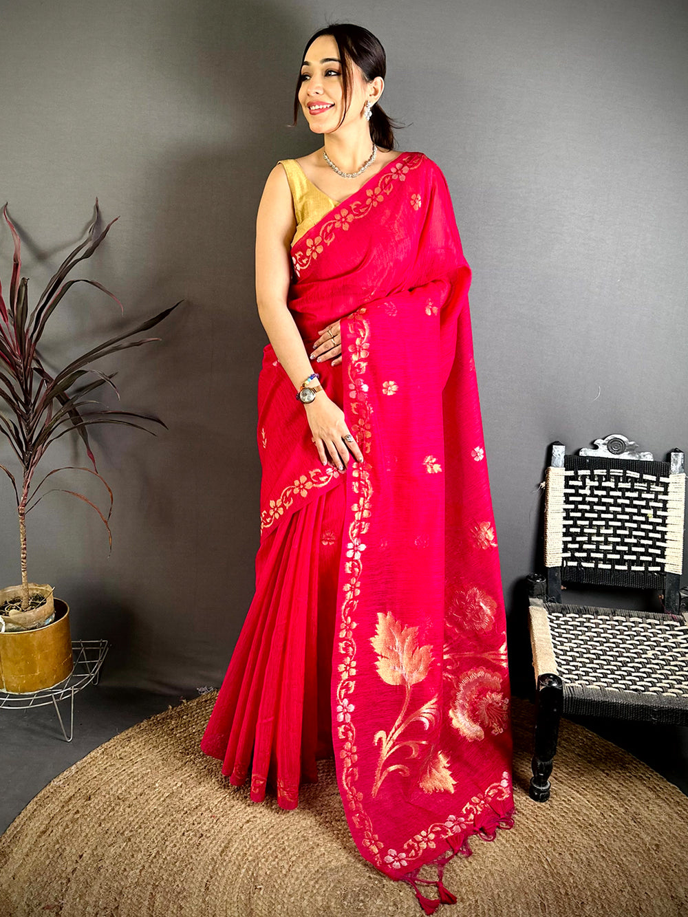 Rani Sona Chandi Khadi Ghicha Saree