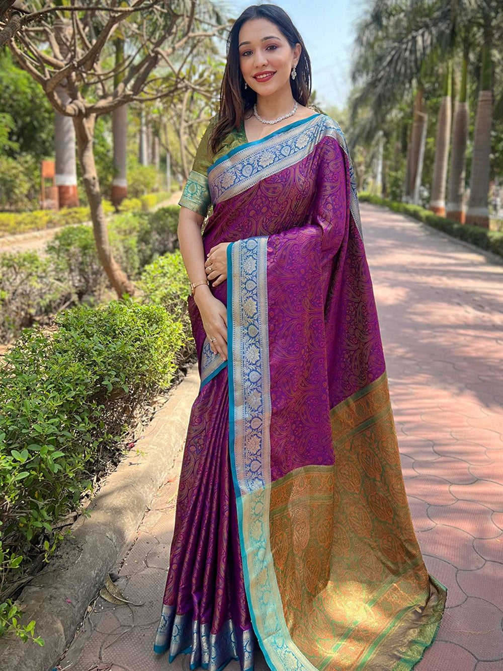 Purple Paisley Silk Saree