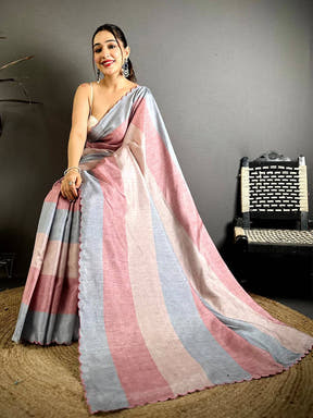Tradition Striped Digital Print Tussar Saree