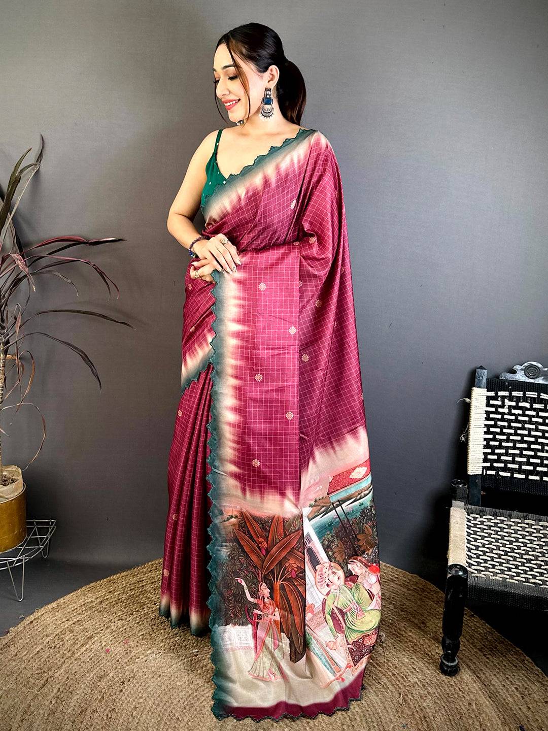 Royal Mughal Print Tussar Saree
