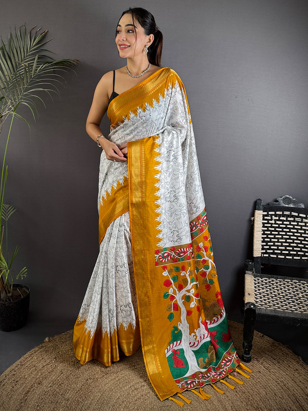 Traditional Pen Kalamkari Dola Silk Saree