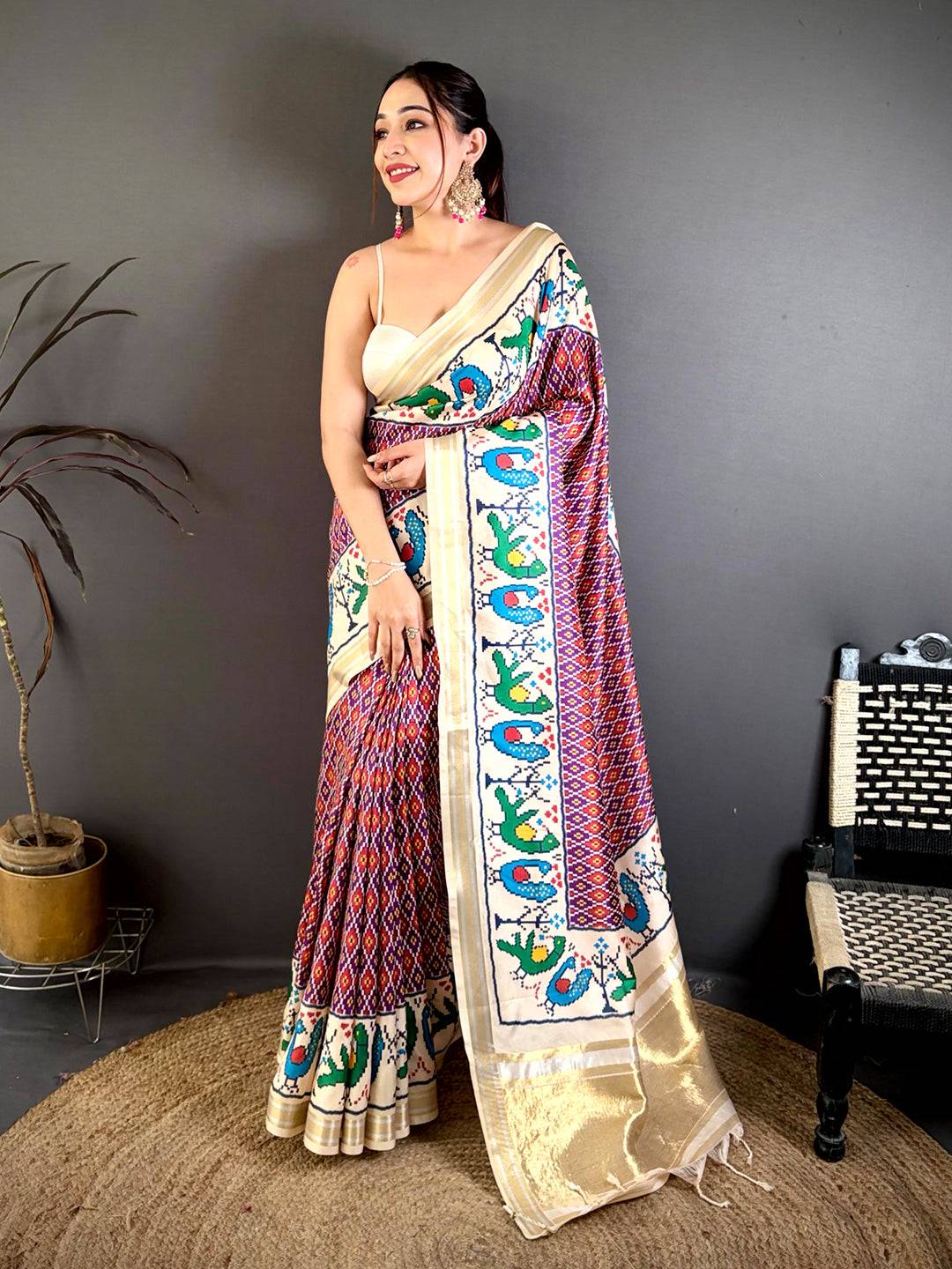 
Purple Soft Kanchi Silk Ikkat Patola Saree