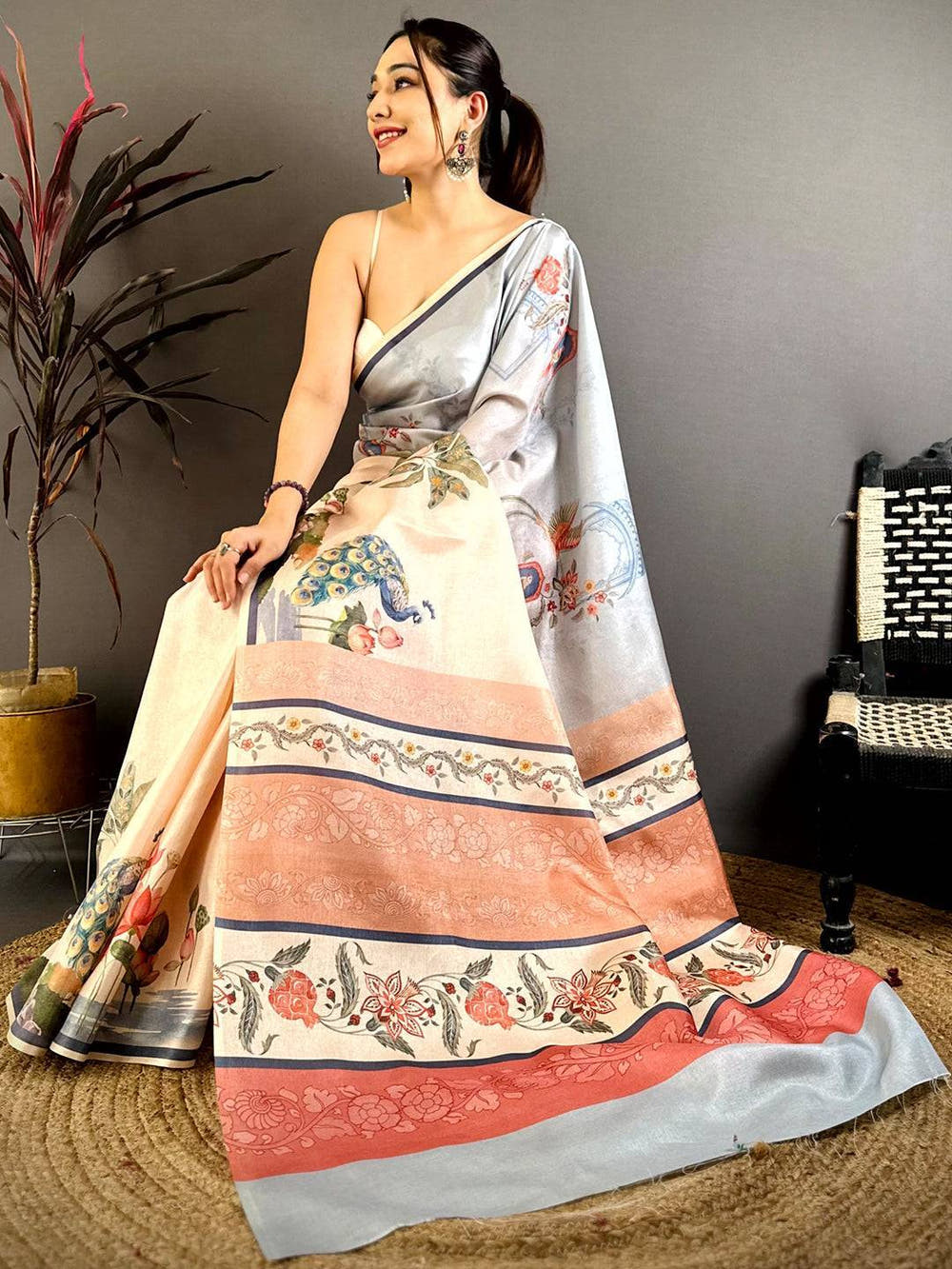 Royal Manipuri Ombre Block Print Saree