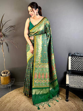 Classic Green Soft Silk Patola Weaving Saree
