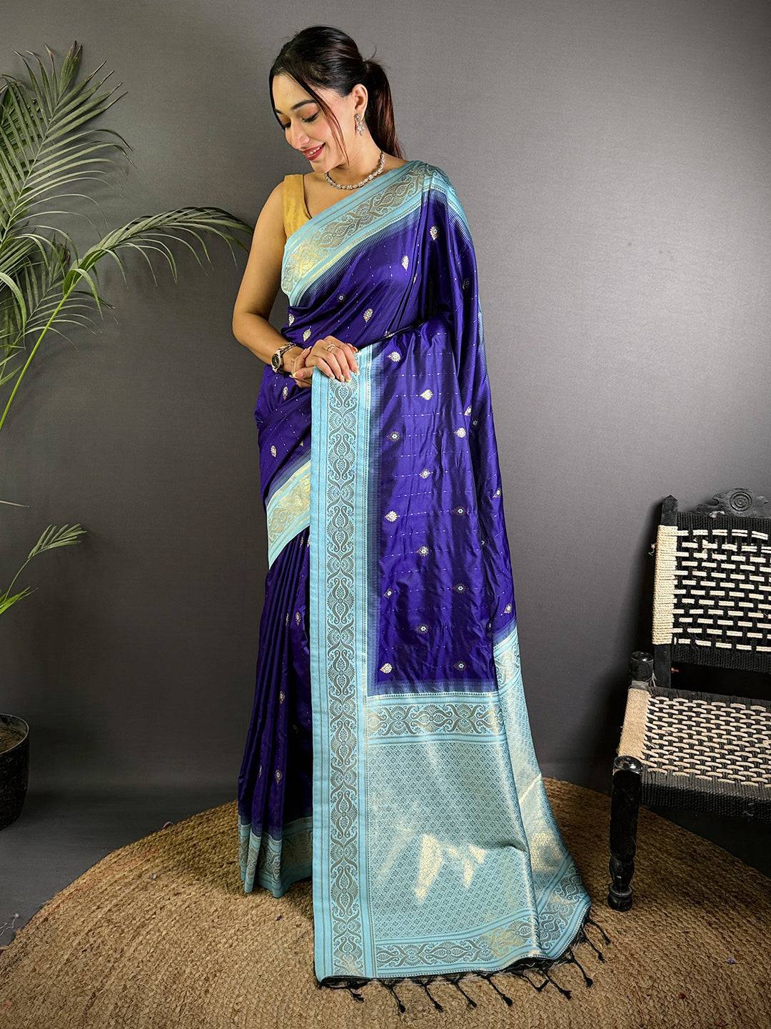 Traditional Purple Gadwal Soft Silk Saree

