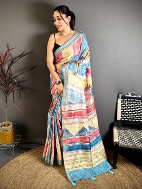 Digital Kalamkari Royal Tussar Saree