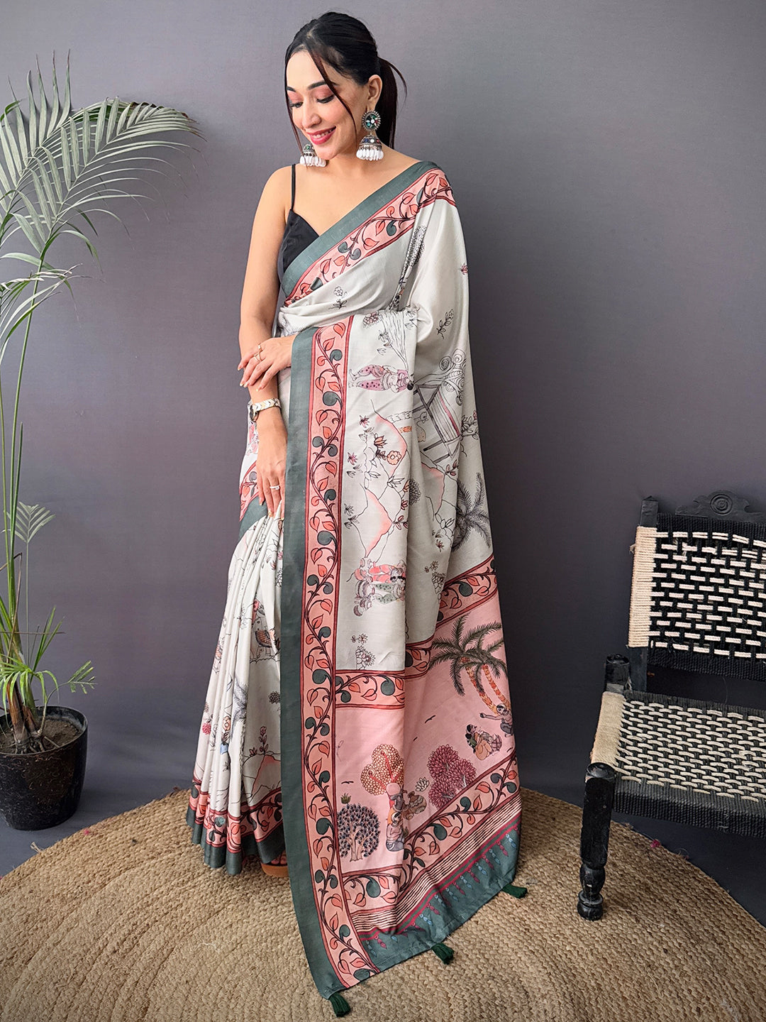 Elegant Tussar Kalamkari Print Saree