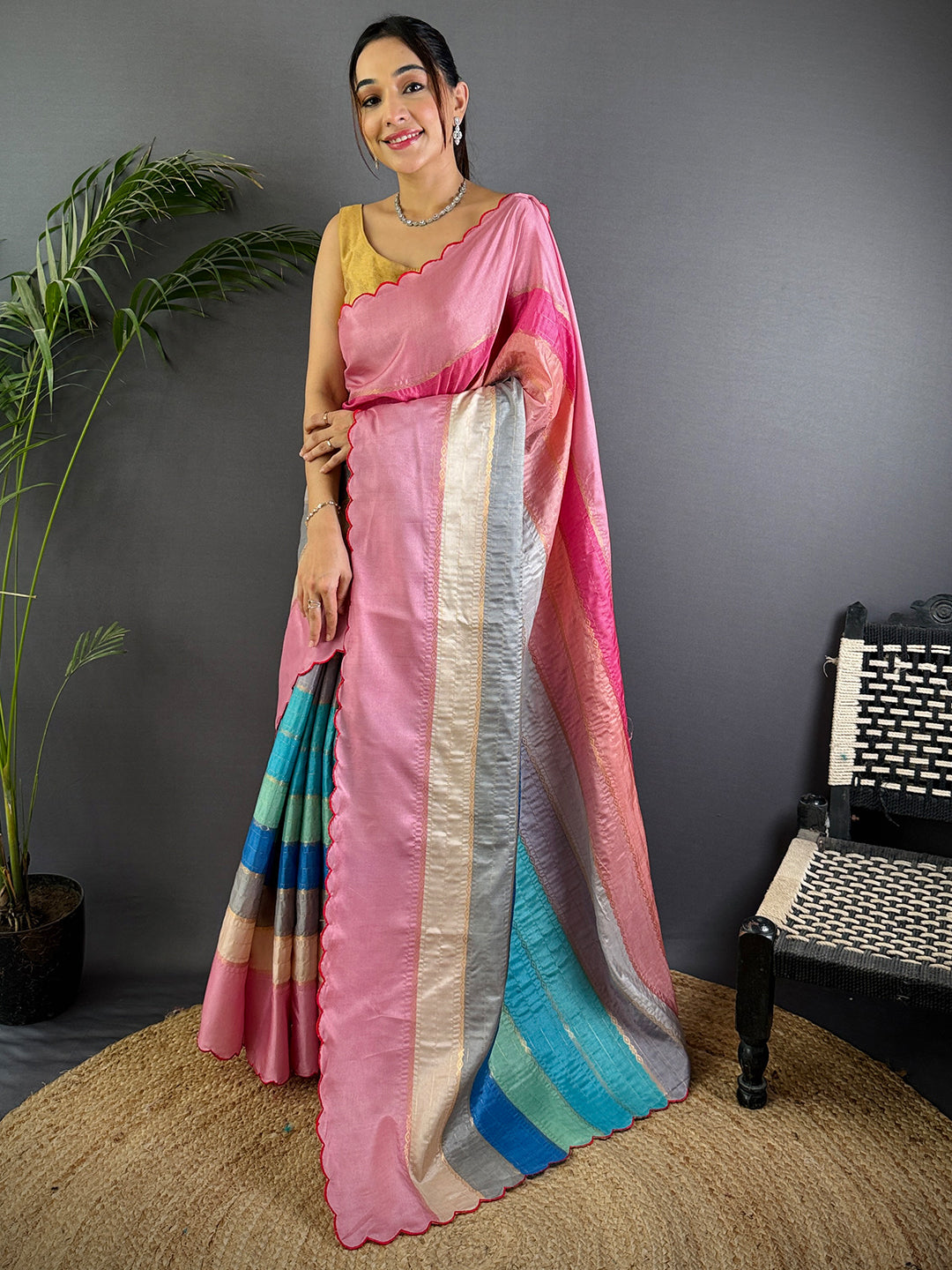 Soft Tussar Barbie Rainbow Saree