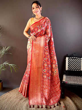Ombre Red Soft Silk Patola Print Saree

