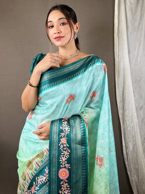 Poppy Blue Kota Satin Border Saree

