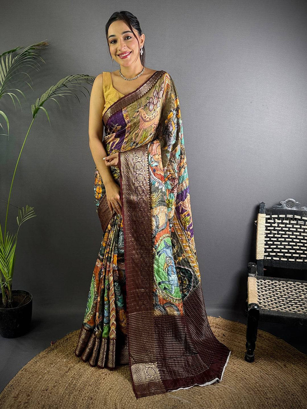 Multi Pure Viscose Kalalmkari Printed Saree