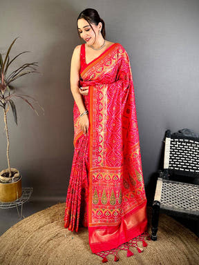 Stylish Semi Ikkat Patola Kanchi Zari Saree