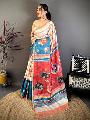 Vibrant Kalamkari Art Tussar Saree