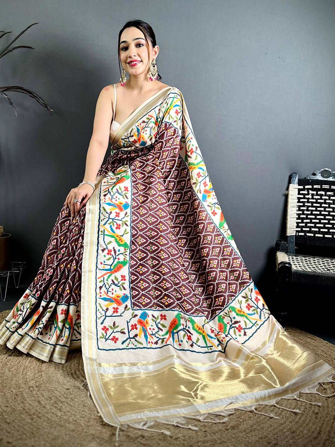 Maroon Patola Digital Kanchi Silk Saree