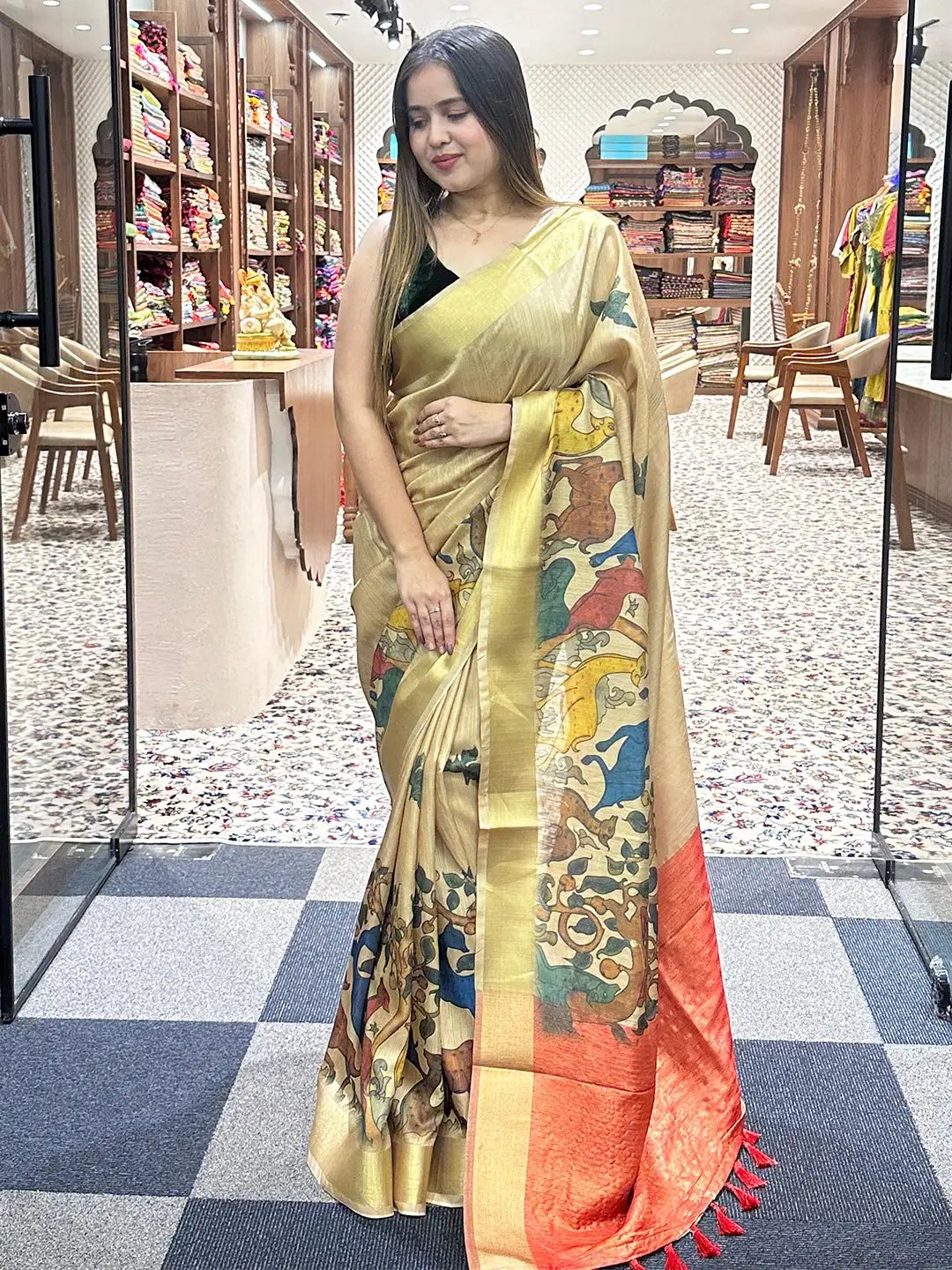 Elegant Kalamkari Linen Tissue Soft Saree with digital prints