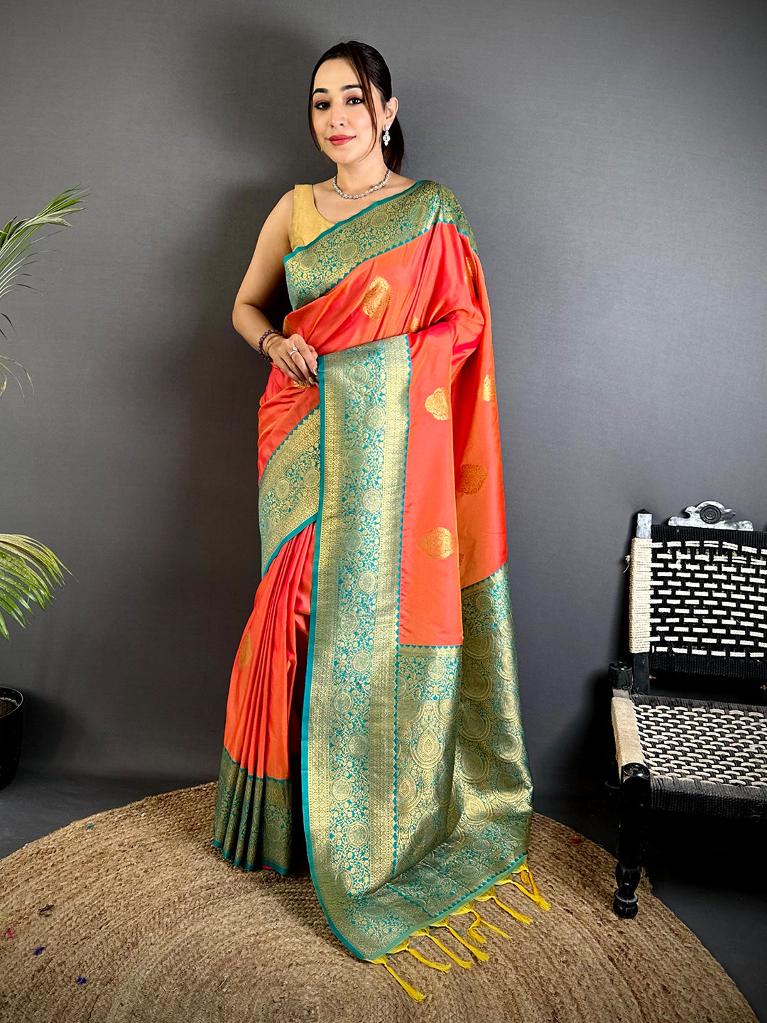 Radiance Two Tone Soft Silk Saree With Maggam Blouse