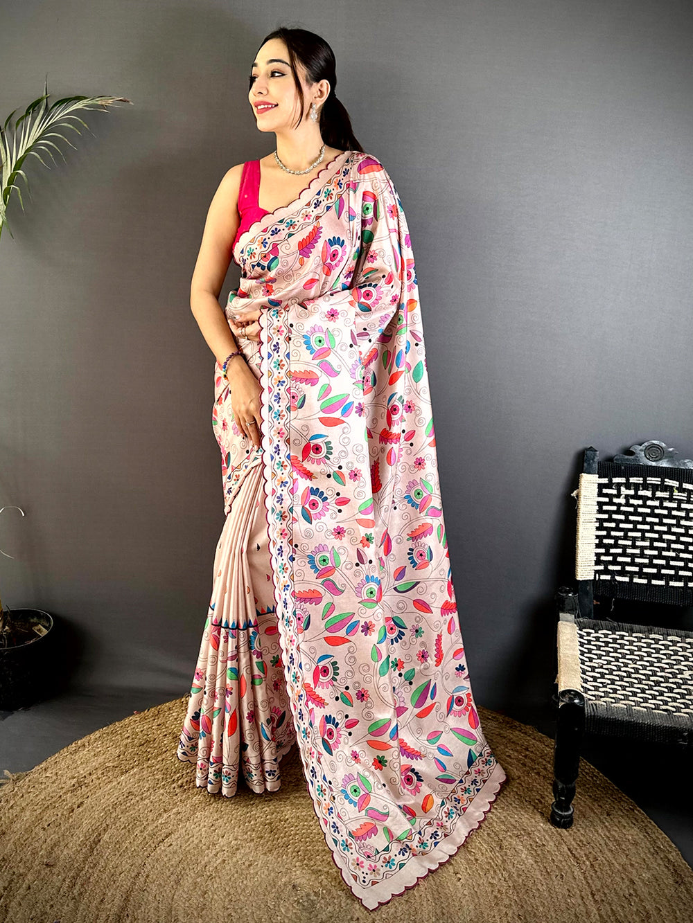 Regal Tussar Cutwork Digital Saree