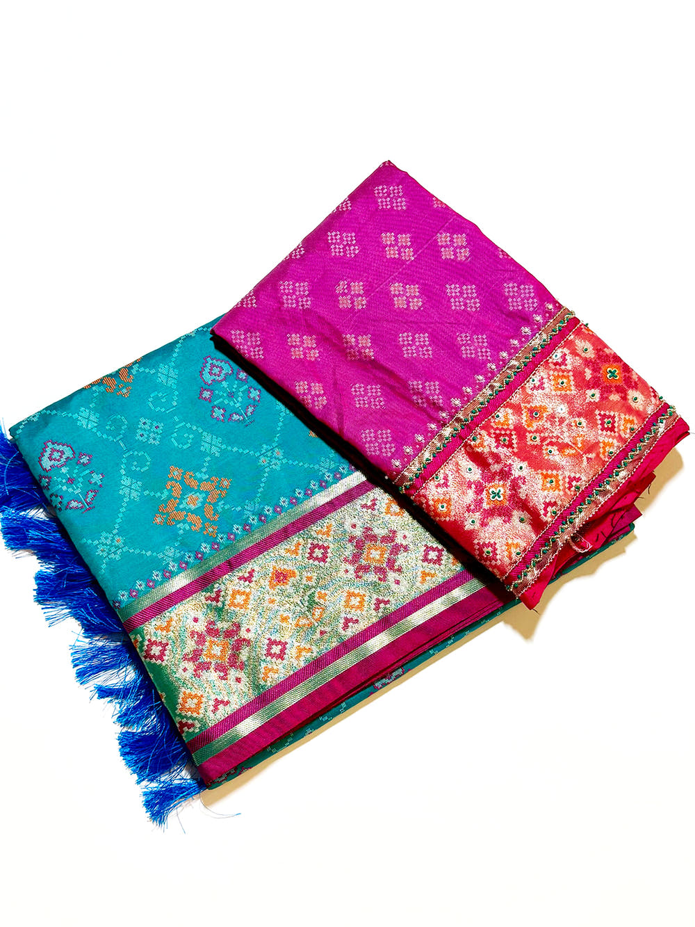 Sky Blue Pochampally Patola Soft Silk Saree With Maggam Blouse