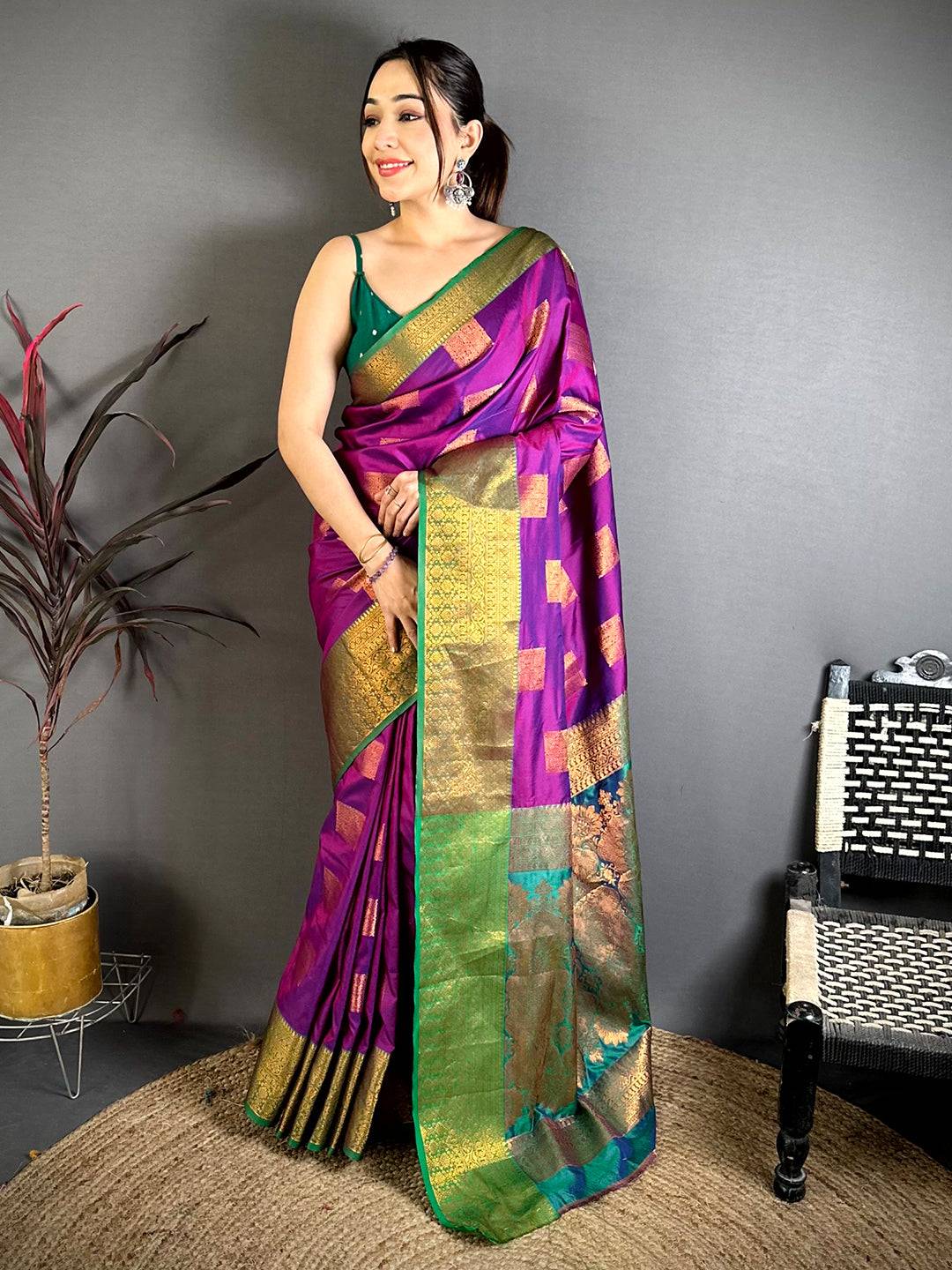 Opulent Copper Zari Banarasi Katan Silk Saree
