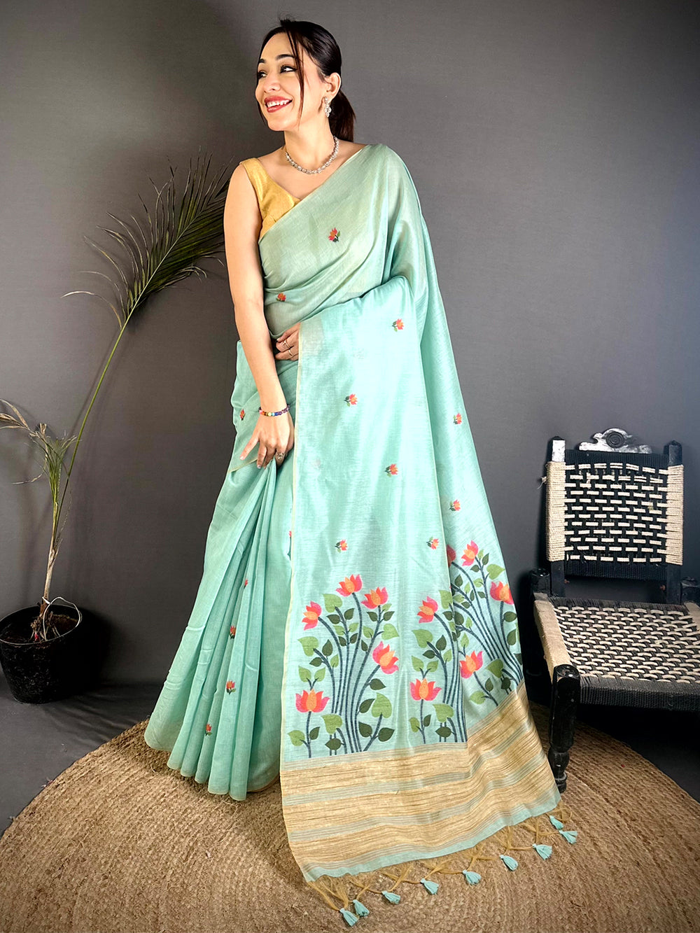 Sky Blue Ghicha Minakari Weave Saree